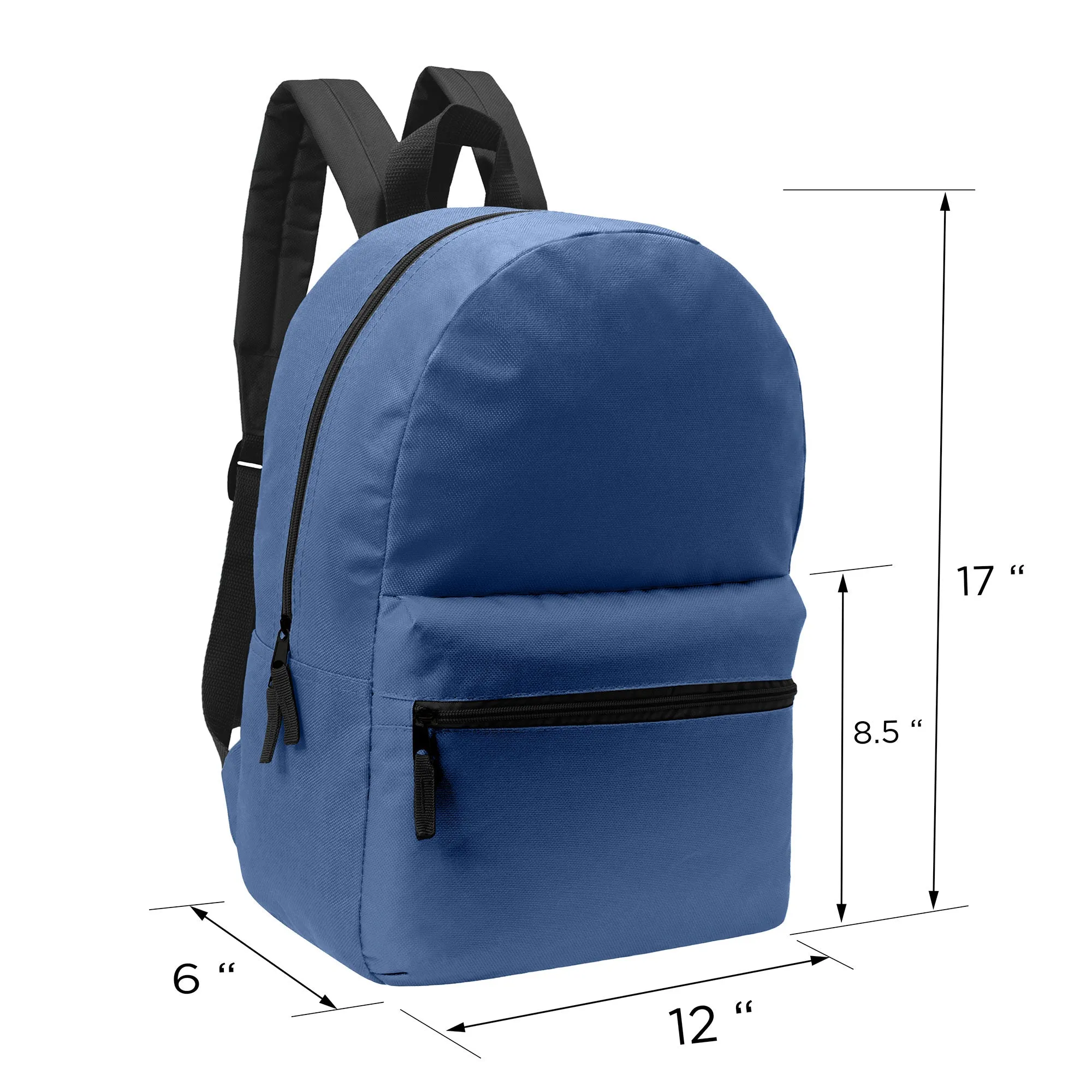 17" Kids Basic Wholesale Backpack in 18 Assorted Colors - Bulk Case of 36 Backpacks