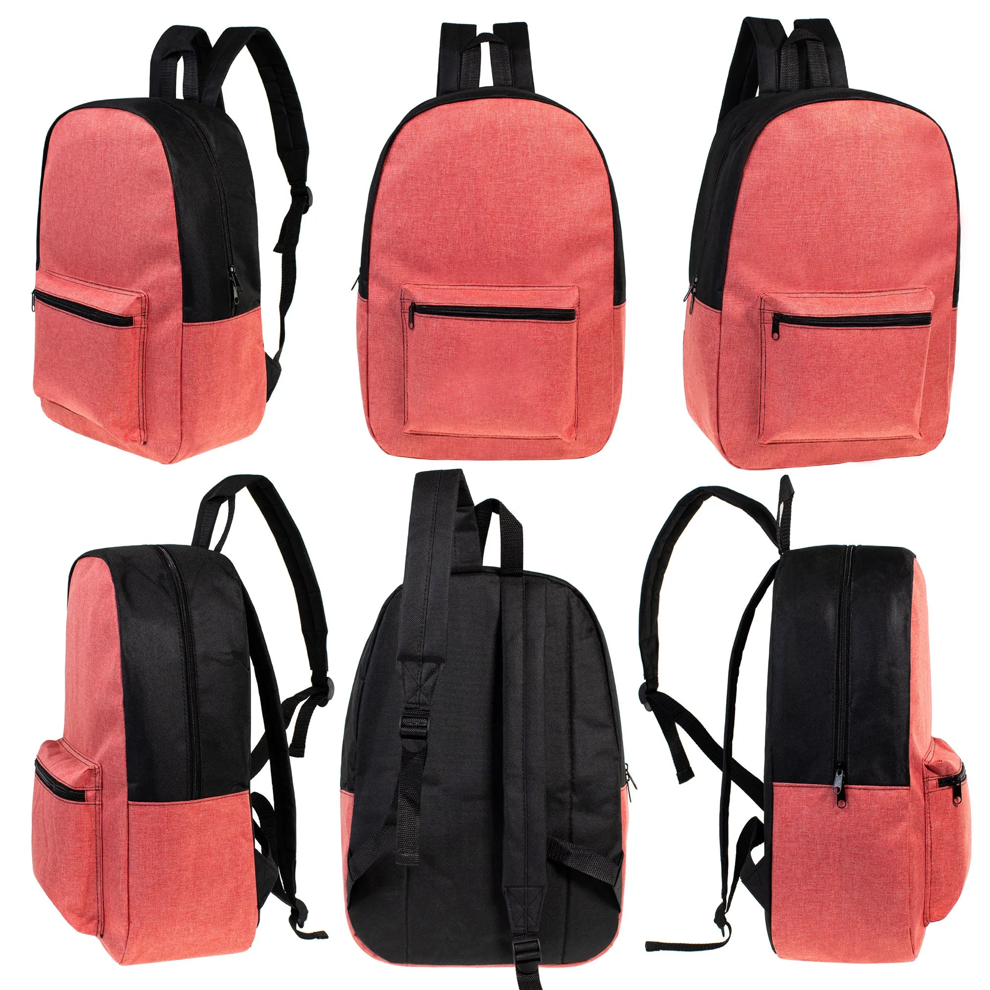 17" Kids Basic Wholesale Backpack in 6 Assorted Colors - Bulk Case of 24 School Backpacks