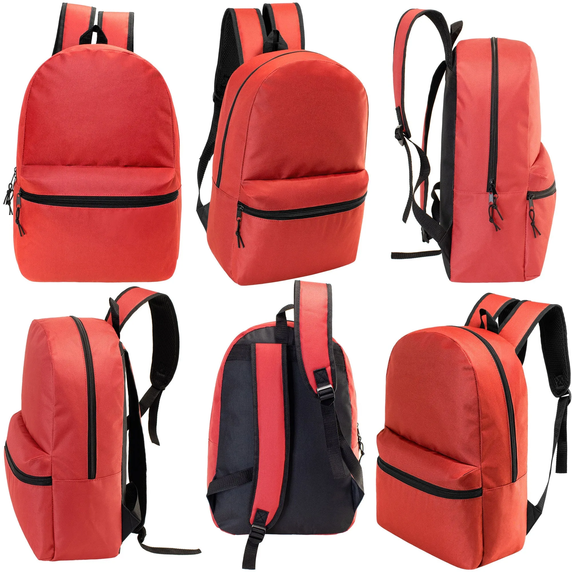 18.5" Basic Blank Back to School Wholesale Backpack in 12 Colors - Bulk Case of 24