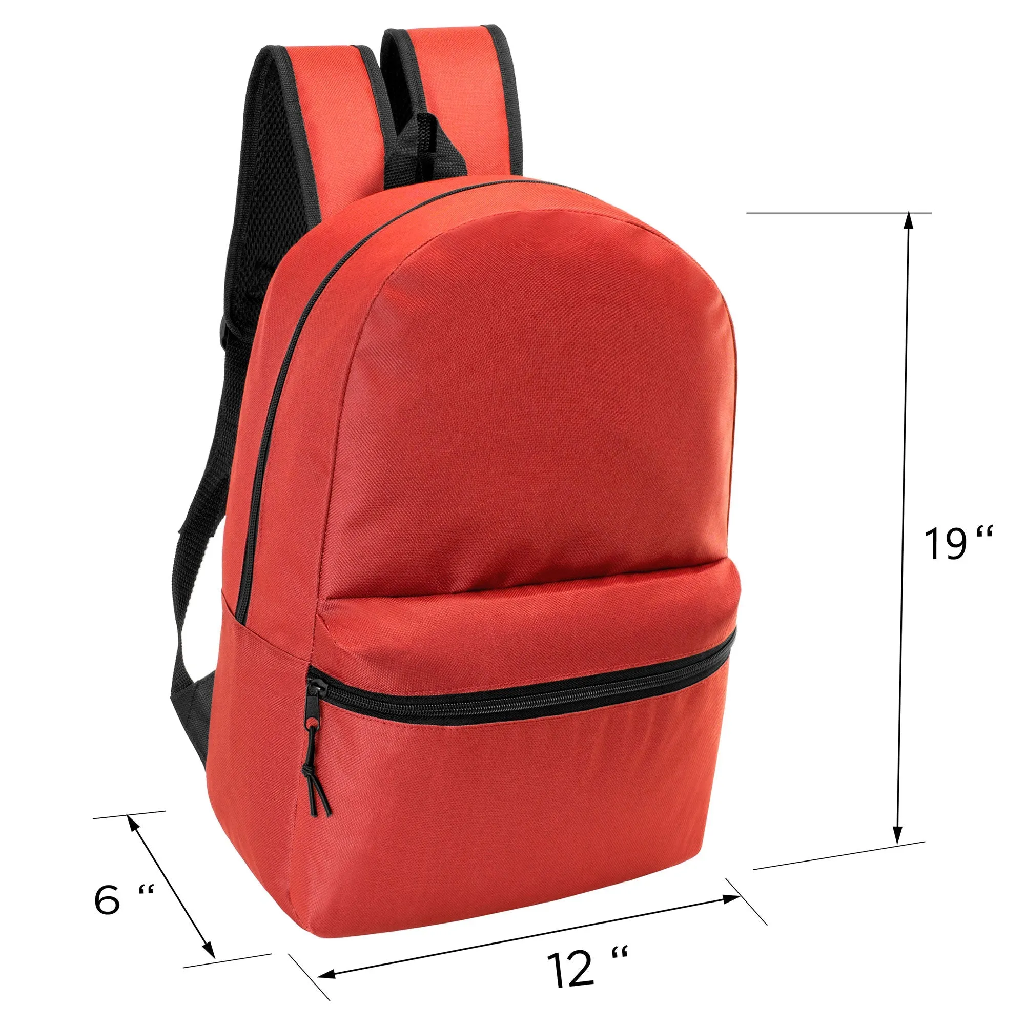 18.5" Basic Blank Back to School Wholesale Backpack in 12 Colors - Bulk Case of 24