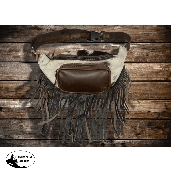 78102 Klassy Cowgirl Genuine Leather Hair on Cowhide Fringe Fanny Pack