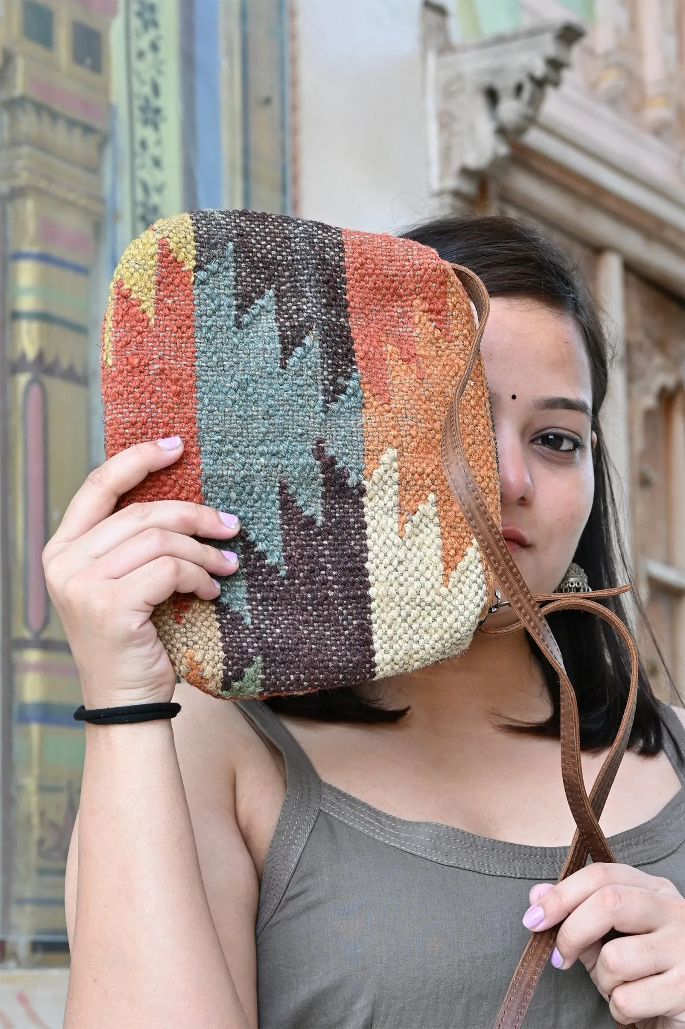 ALPHA - KILIM and LEATHER  SLING BAG