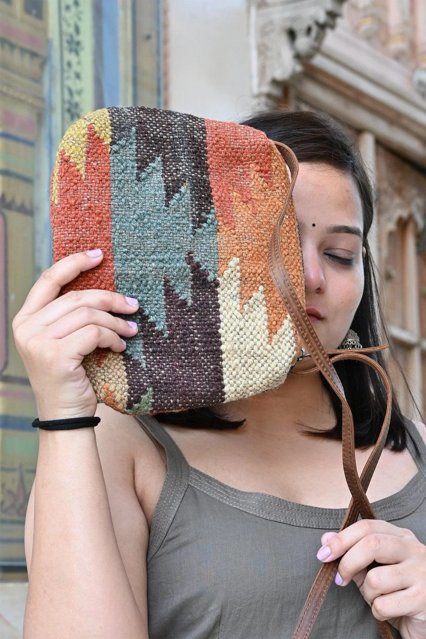 ALPHA - KILIM and LEATHER  SLING BAG