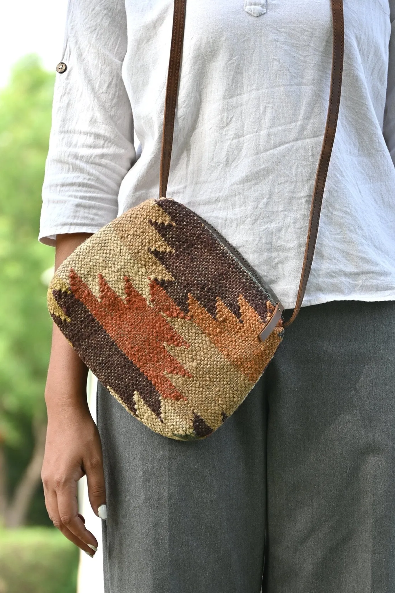 ALPHA - KILIM and LEATHER  SLING BAG