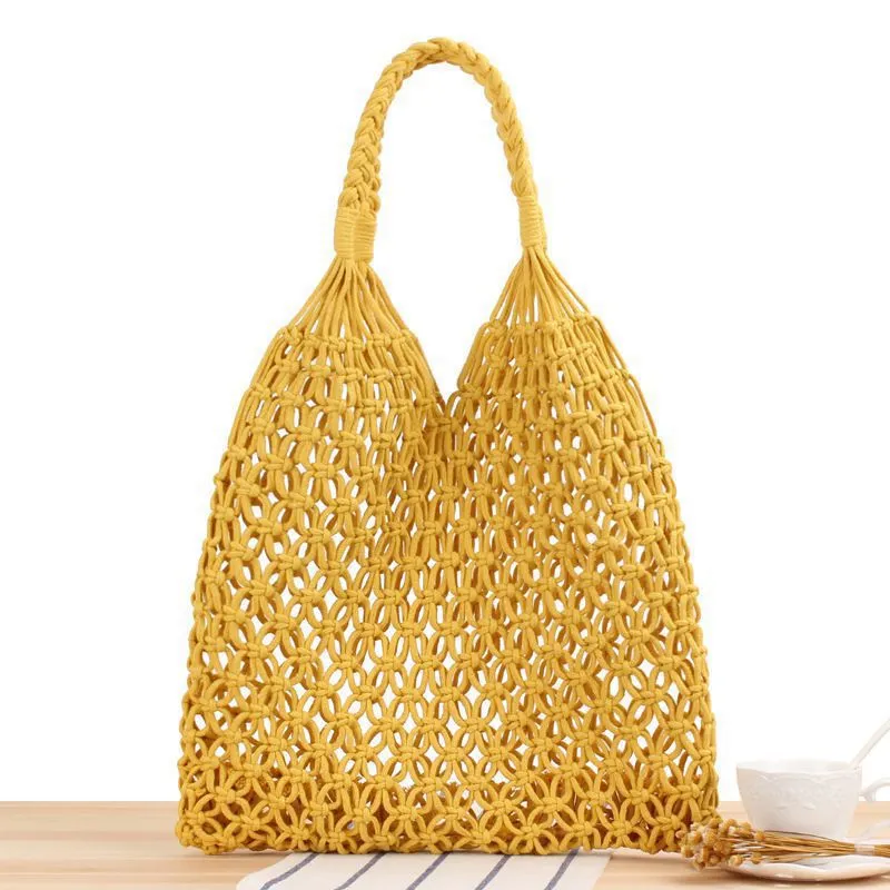 Bolsos Tejidos Crochet Hollow Woven Buckle Beach Tote Bag