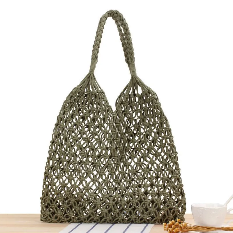 Bolsos Tejidos Crochet Hollow Woven Buckle Beach Tote Bag