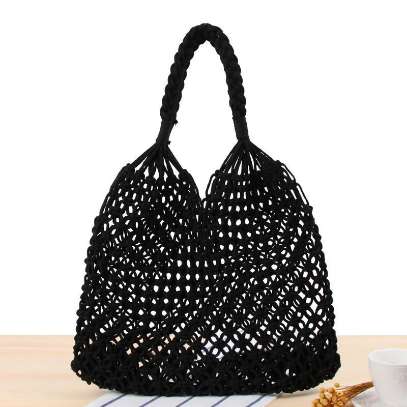 Bolsos Tejidos Crochet Hollow Woven Buckle Beach Tote Bag