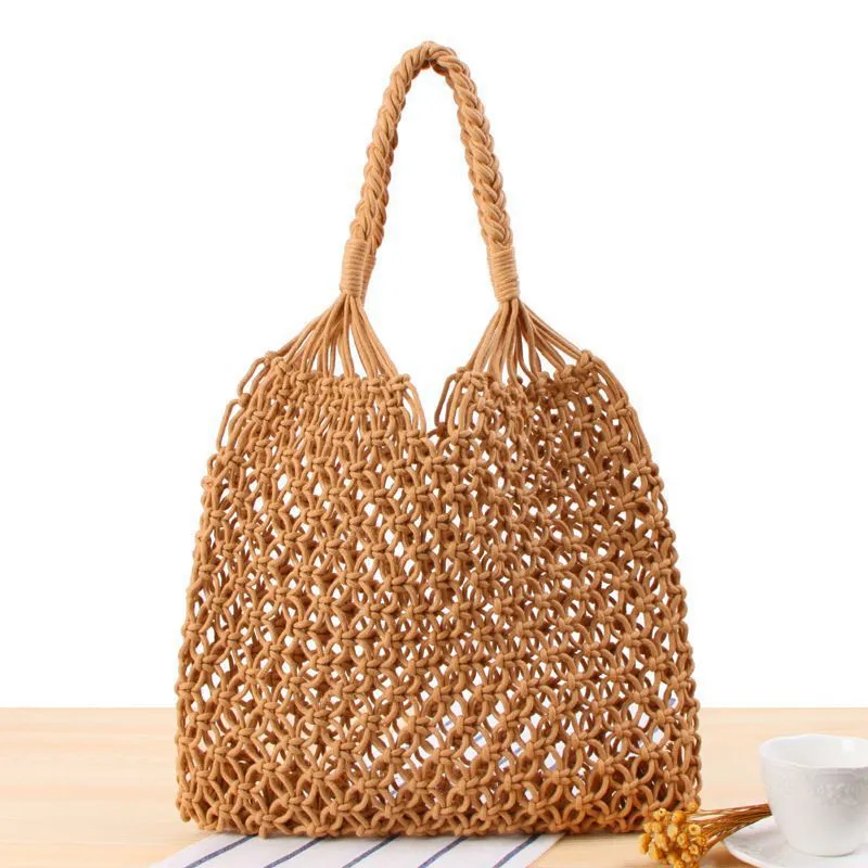 Bolsos Tejidos Crochet Hollow Woven Buckle Beach Tote Bag