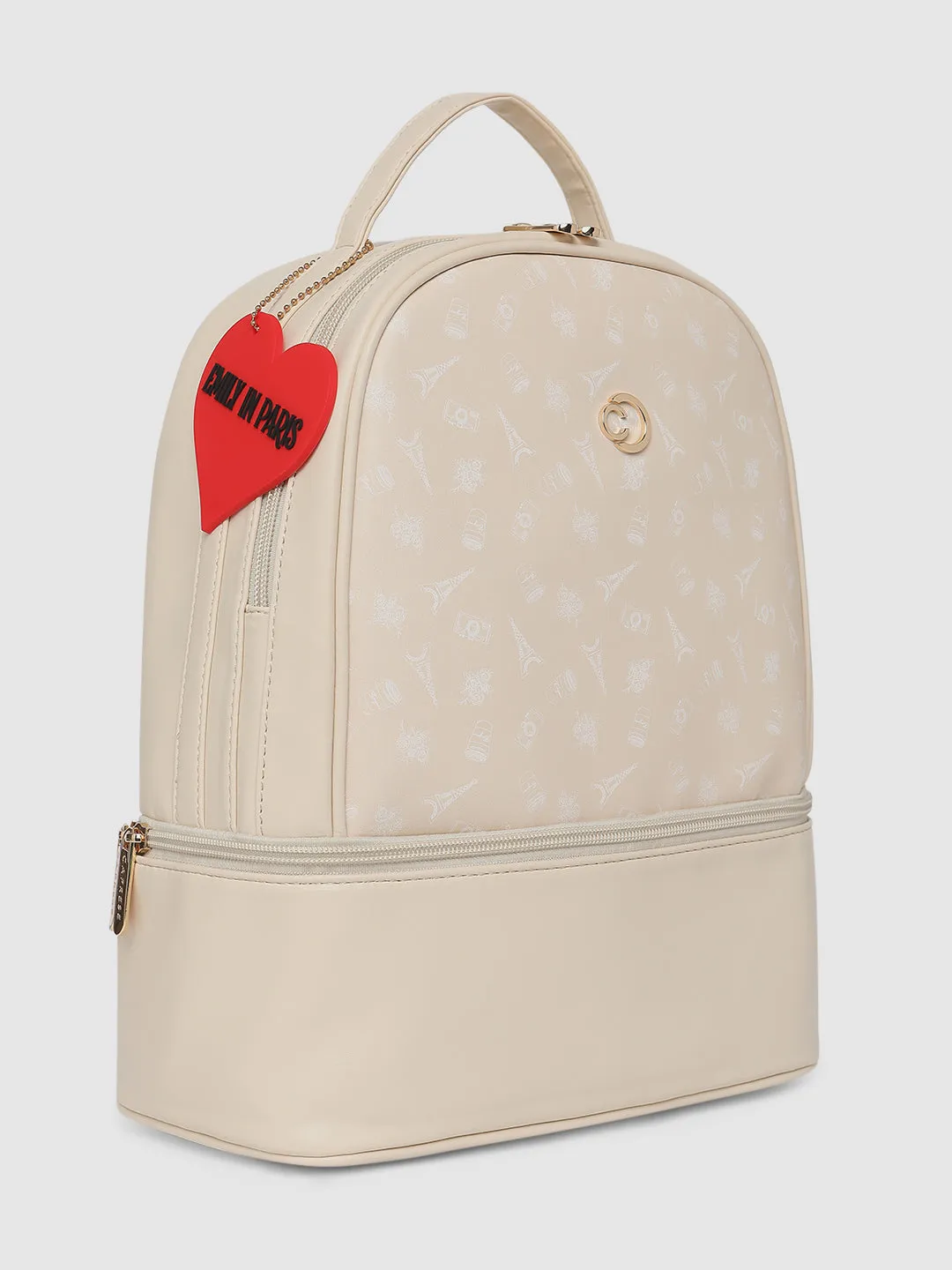 Caprese Emily In Paris Printed Backpack Bag Off White