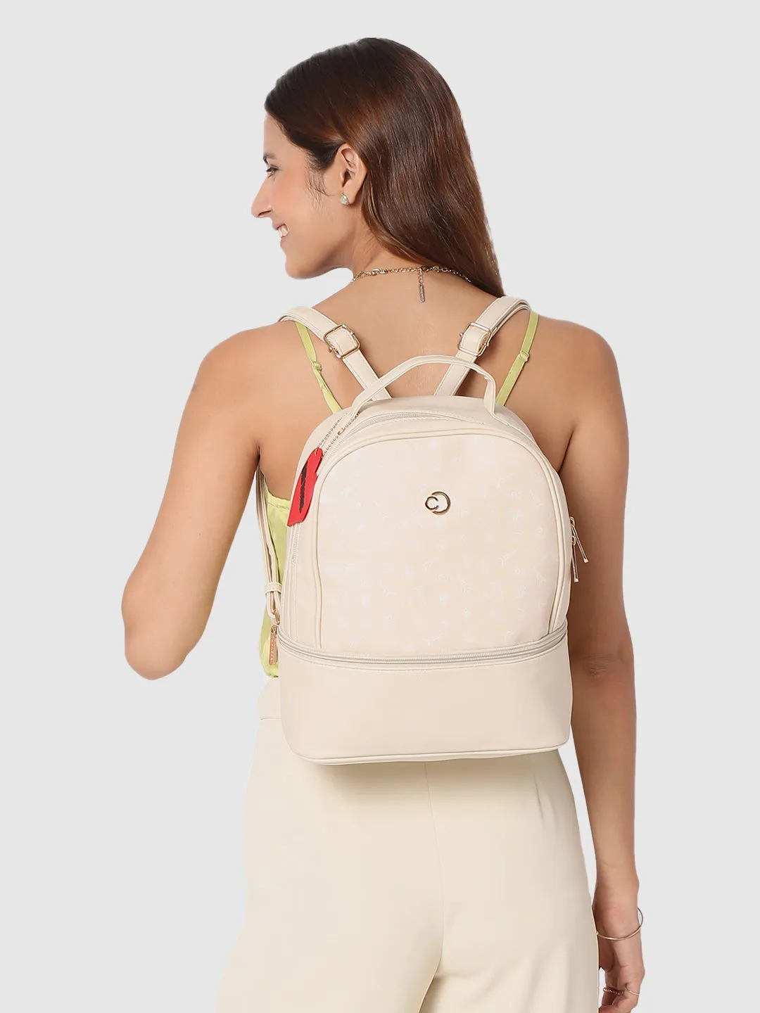 Caprese Emily In Paris Printed Backpack Bag Off White