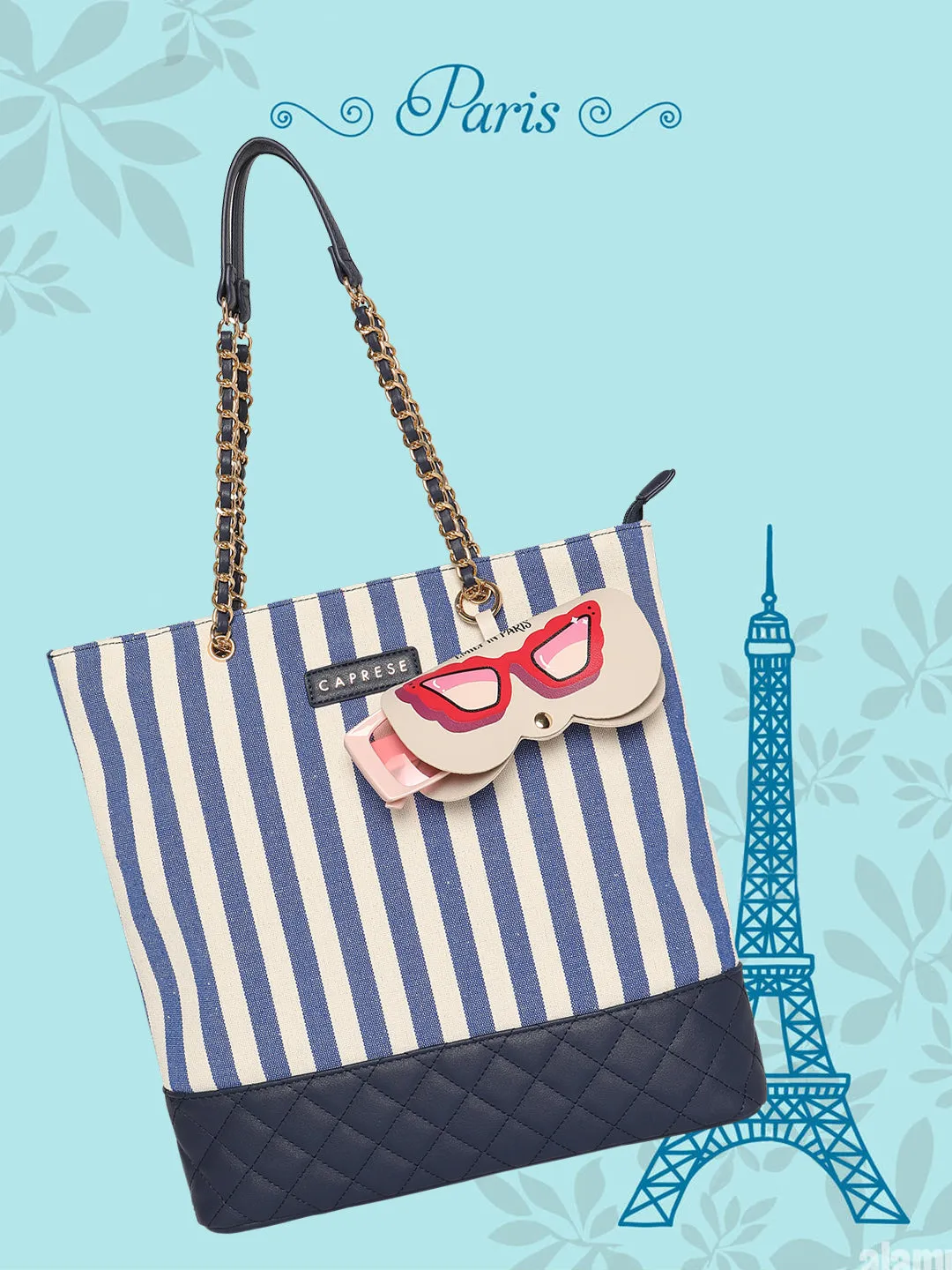 Caprese Emily In Paris Printed Medium Tote Handbag Navy