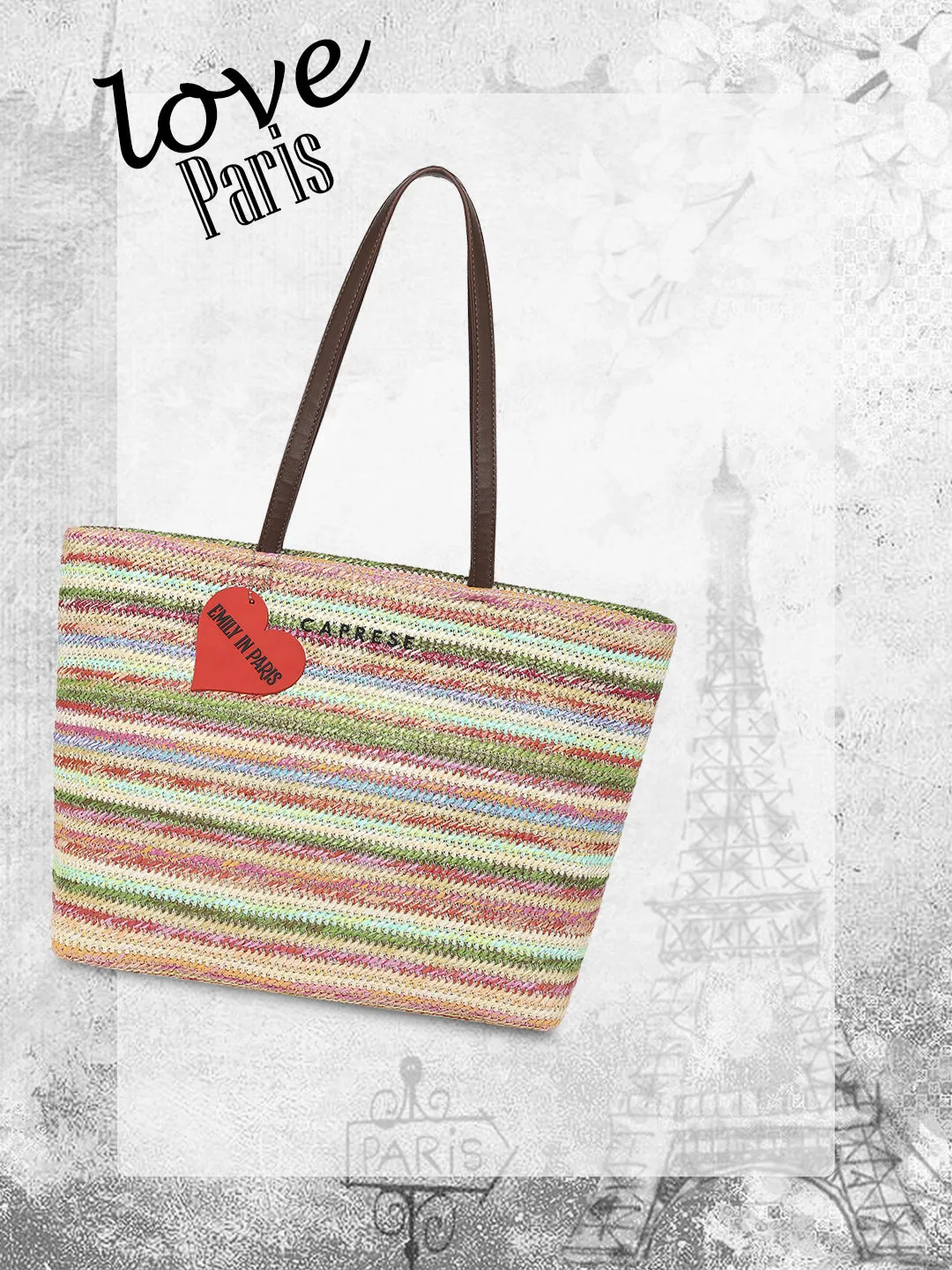 Caprese Emily In Paris Printed Tote Handbag Pastel