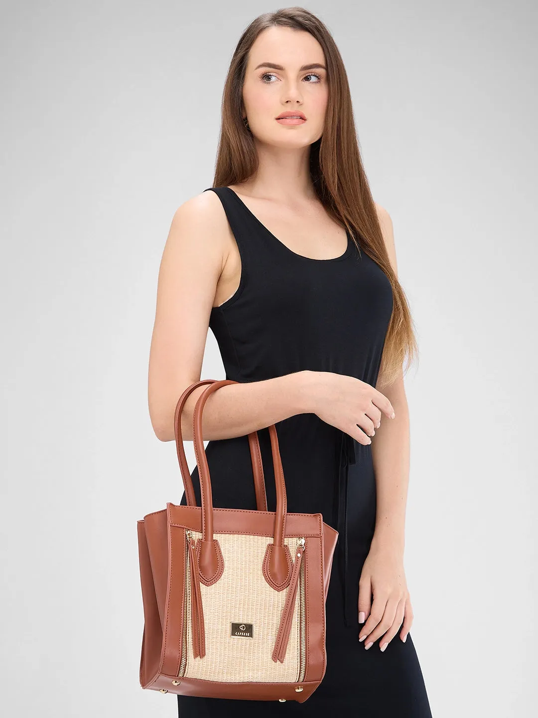 Caprese Georgia Satchel Medium Self Design Women'S Handbag Brown