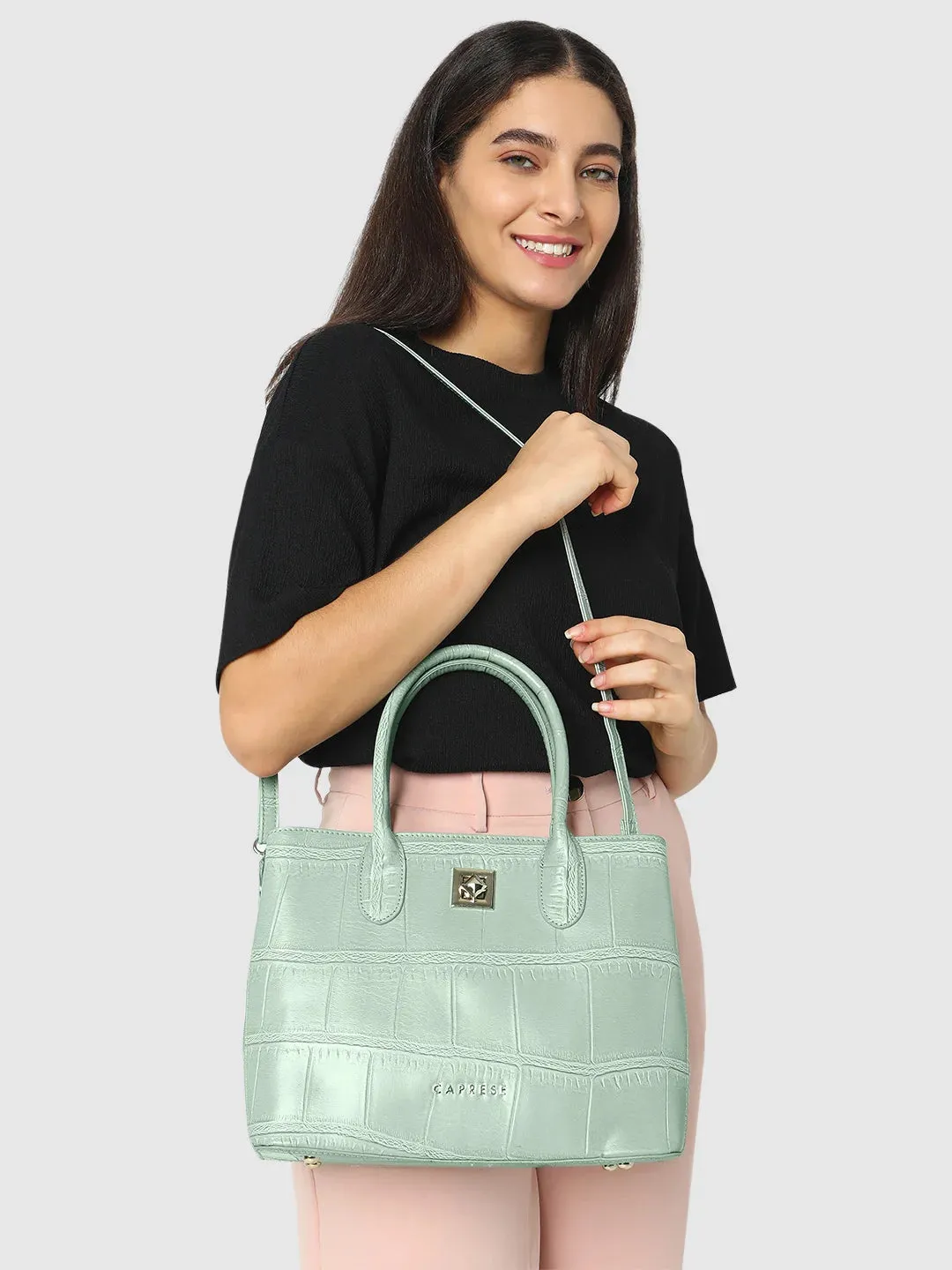 Caprese Mink Satchel Small Women Handbag |Shoulder Bag With Double Handle Mint