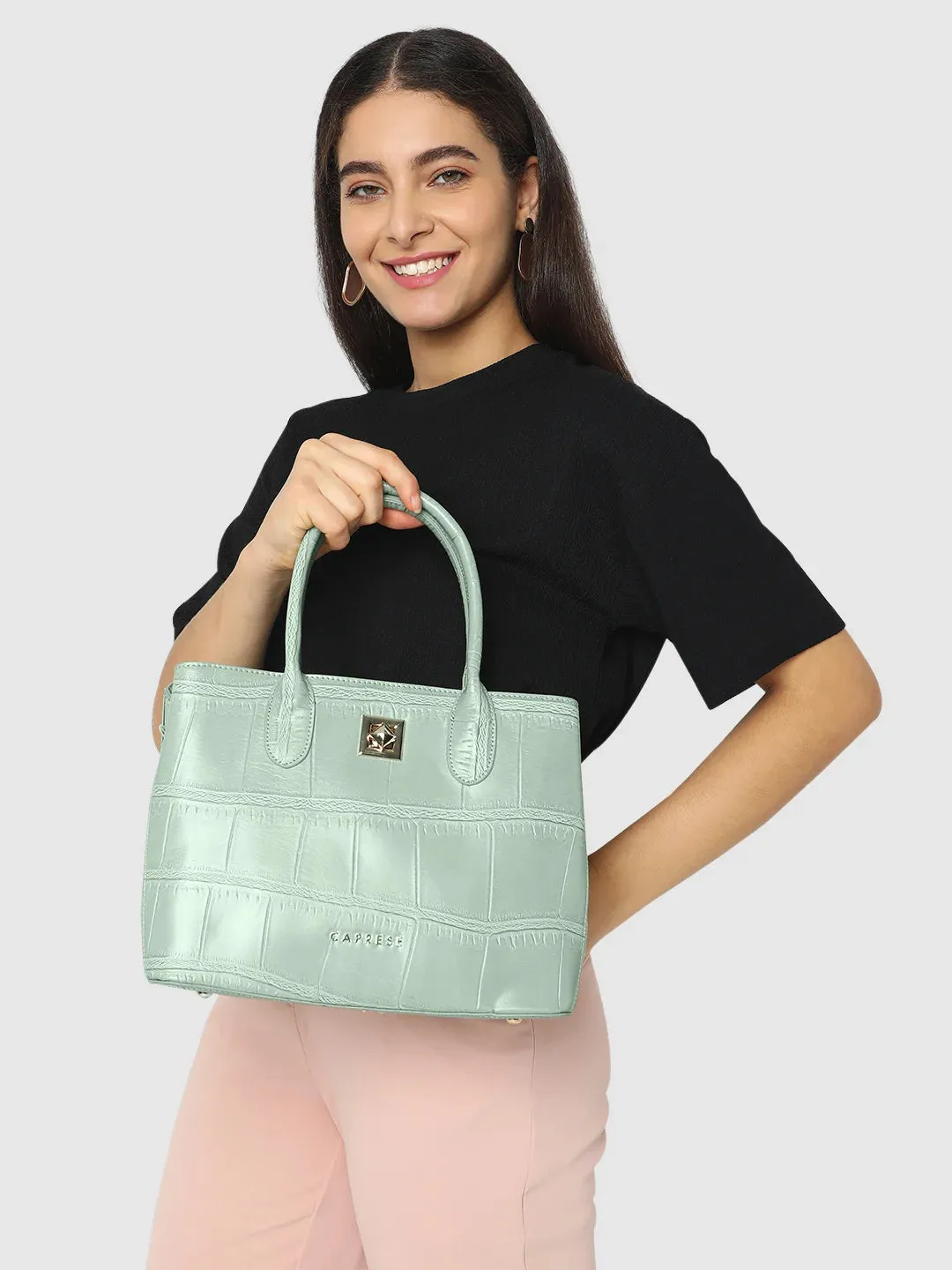 Caprese Mink Satchel Small Women Handbag |Shoulder Bag With Double Handle Mint