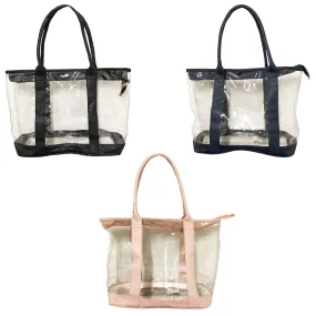 CLEARANCE LARGE WHOLESALE TOTE BAG (CASE OF 24- $3.00 / PIECE) Wholesale Transparent Bag Trimmed in Black SKU: C3016-24