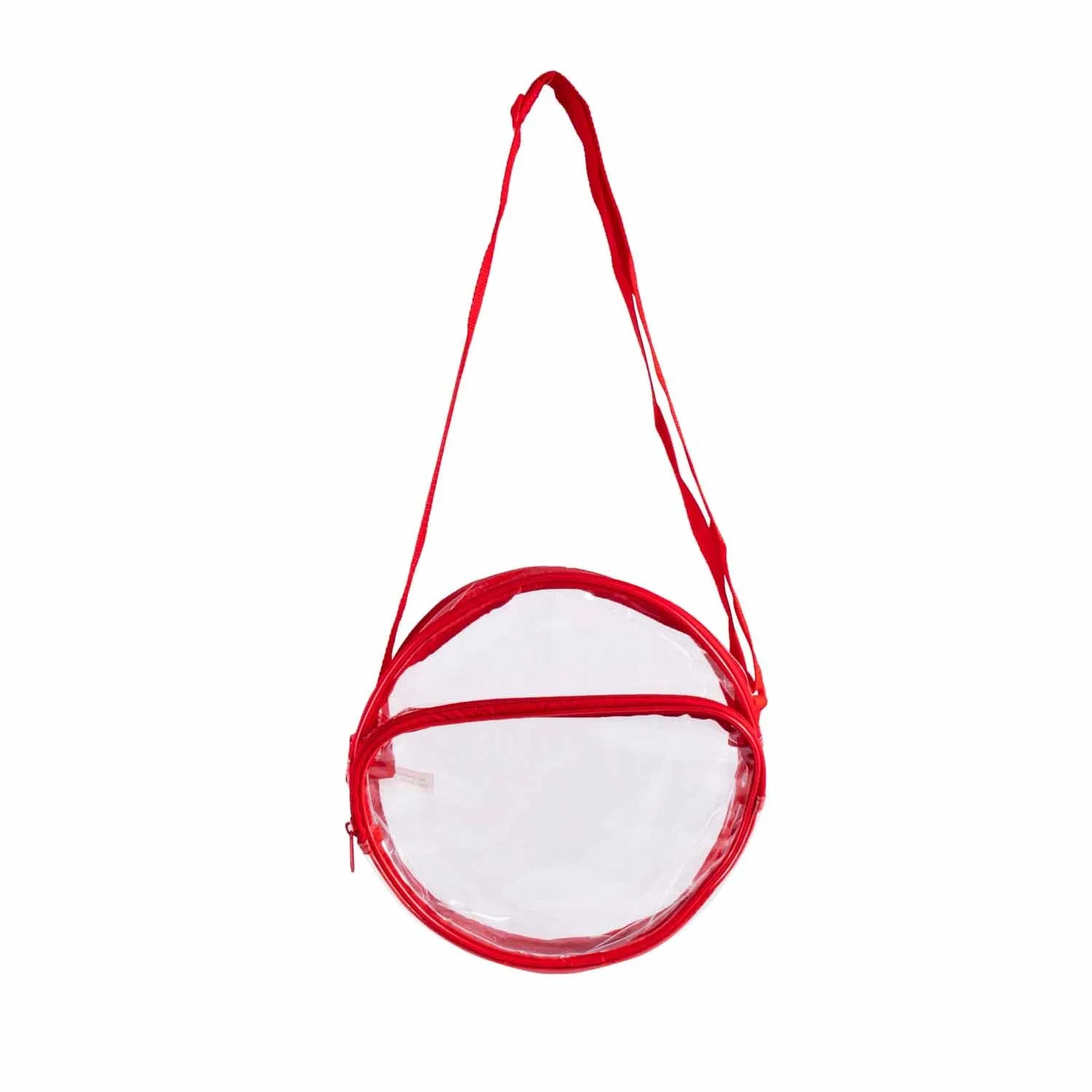 CLEARANCE WHOLESALE 10" CLEAR ROUND CROSSBODY (CASE OF 24 - $2.50 / PIECE) Wholesale Transparent Bag in Assorted Colors SKU: 10-ROUND-24