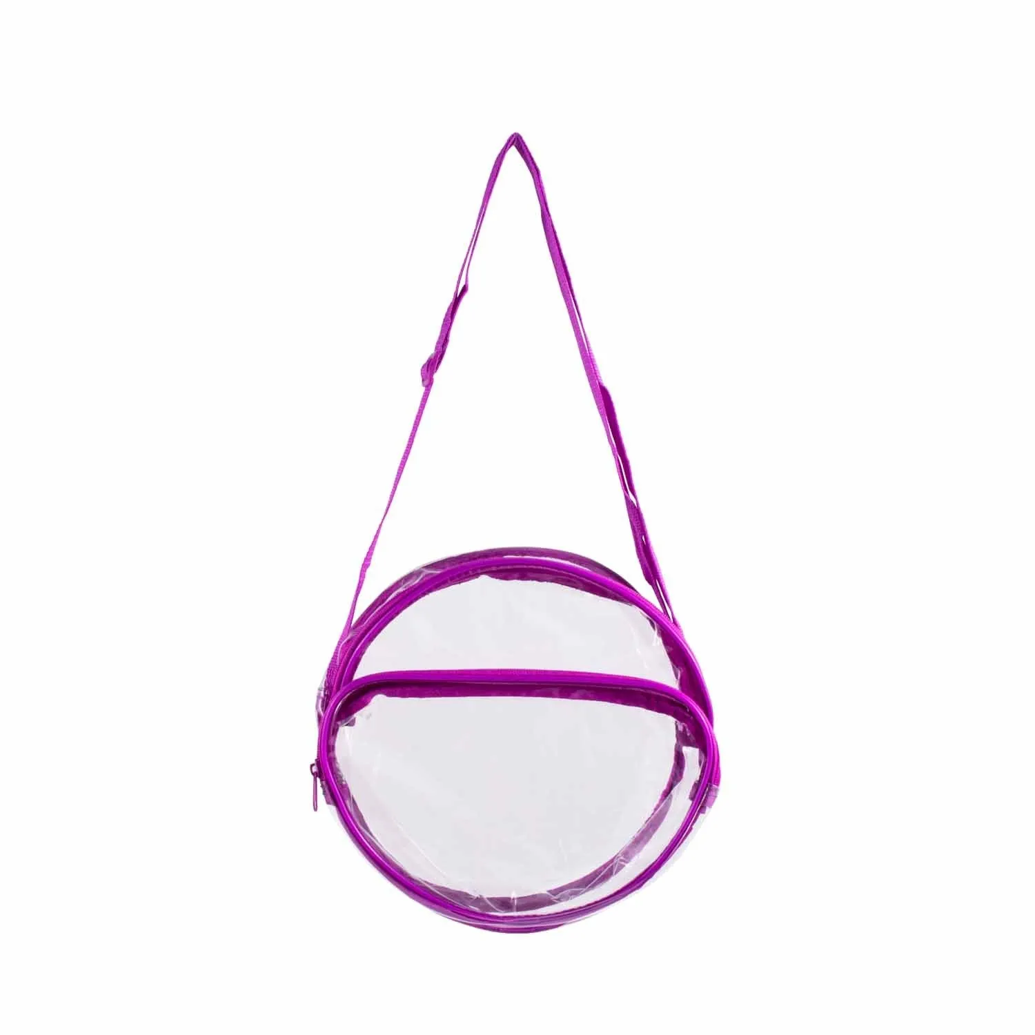 CLEARANCE WHOLESALE 10" CLEAR ROUND CROSSBODY (CASE OF 24 - $2.50 / PIECE) Wholesale Transparent Bag in Assorted Colors SKU: 10-ROUND-24