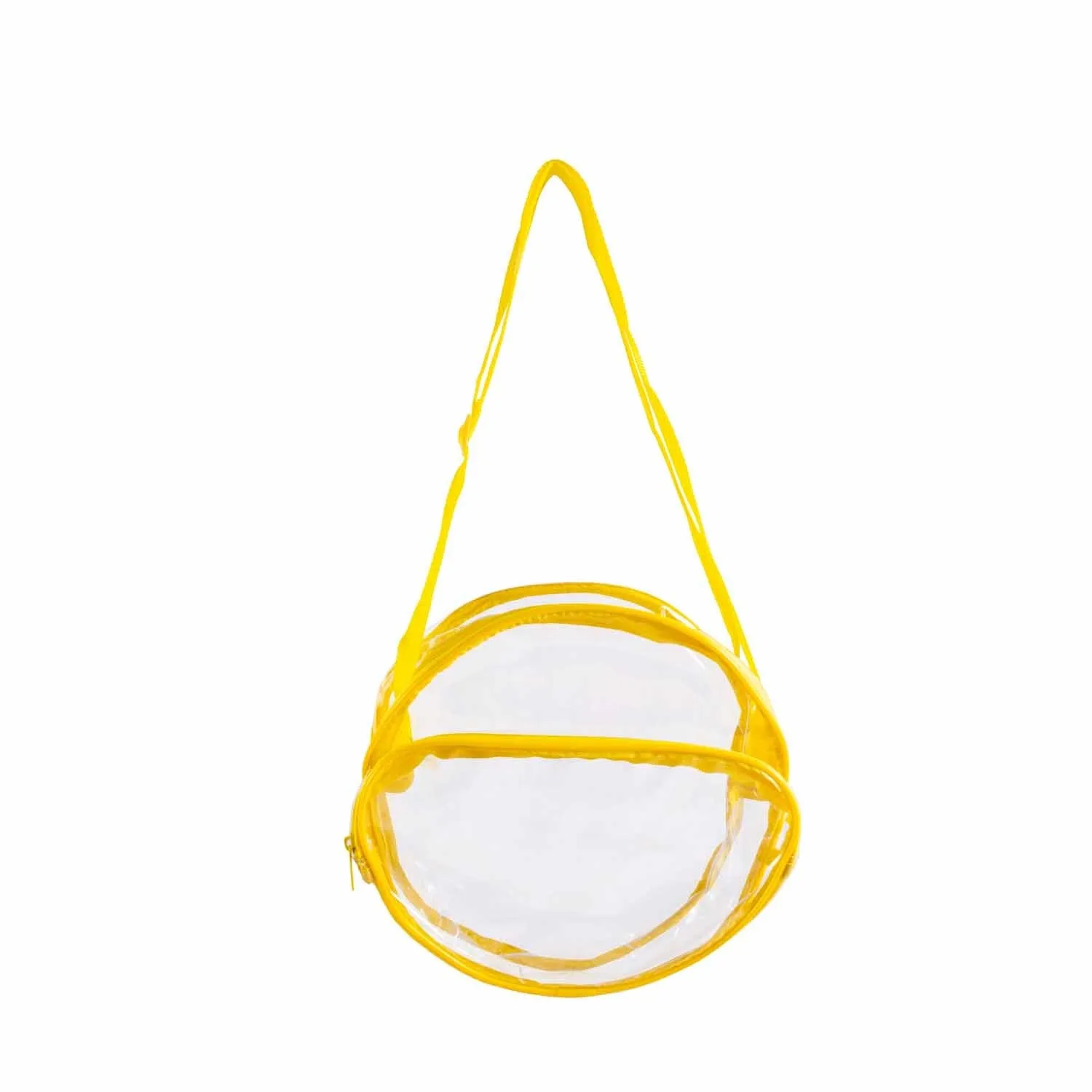 CLEARANCE WHOLESALE 10" CLEAR ROUND CROSSBODY (CASE OF 24 - $2.50 / PIECE) Wholesale Transparent Bag in Assorted Colors SKU: 10-ROUND-24