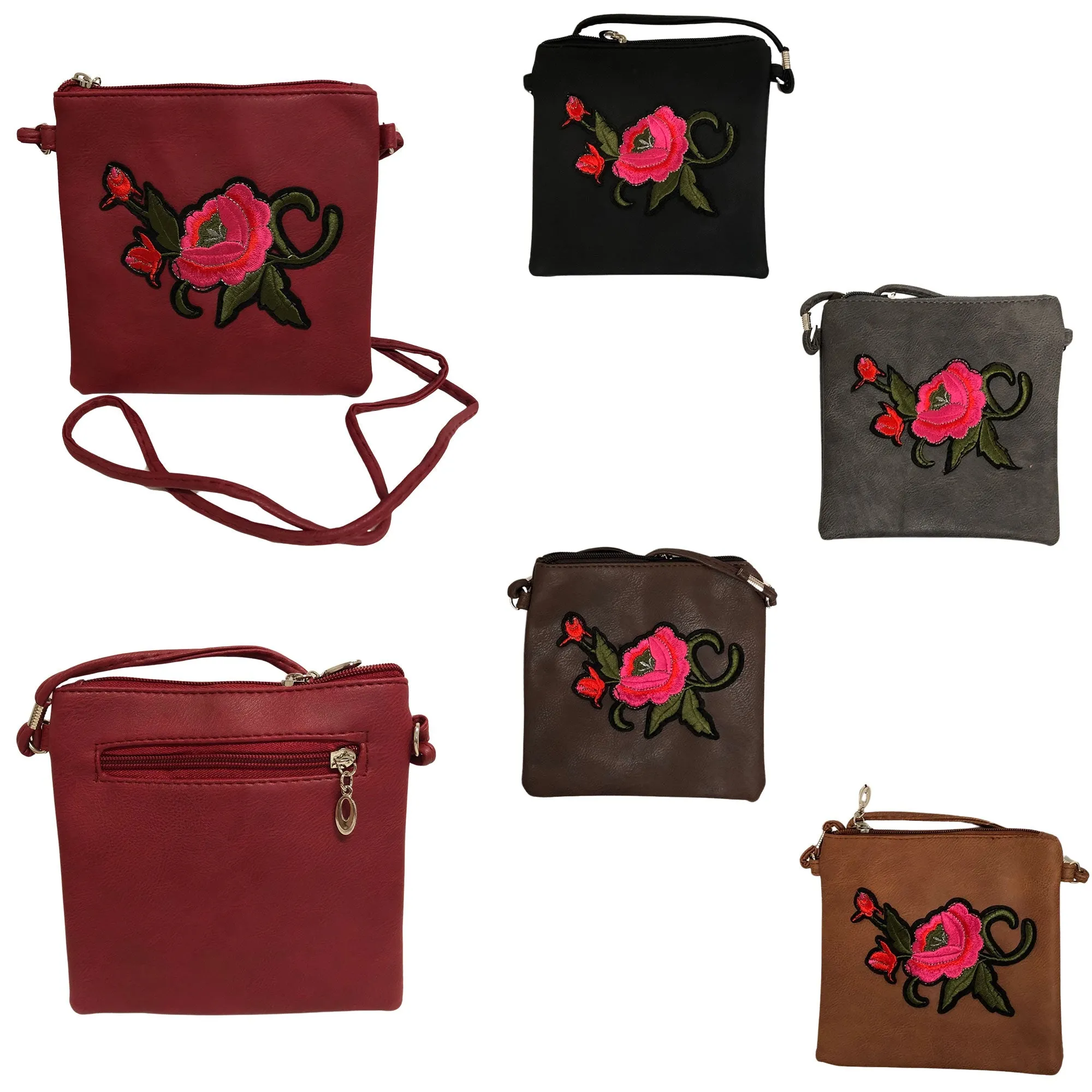 CLEARANCE WOMEN'S ROSE EMBROIDERED CROSSBODY (CASE OF 36 - $1.75 / PIECE)  Wholesale Crossbody with a Rose Embroidered Design SKU: 7304-DK-36