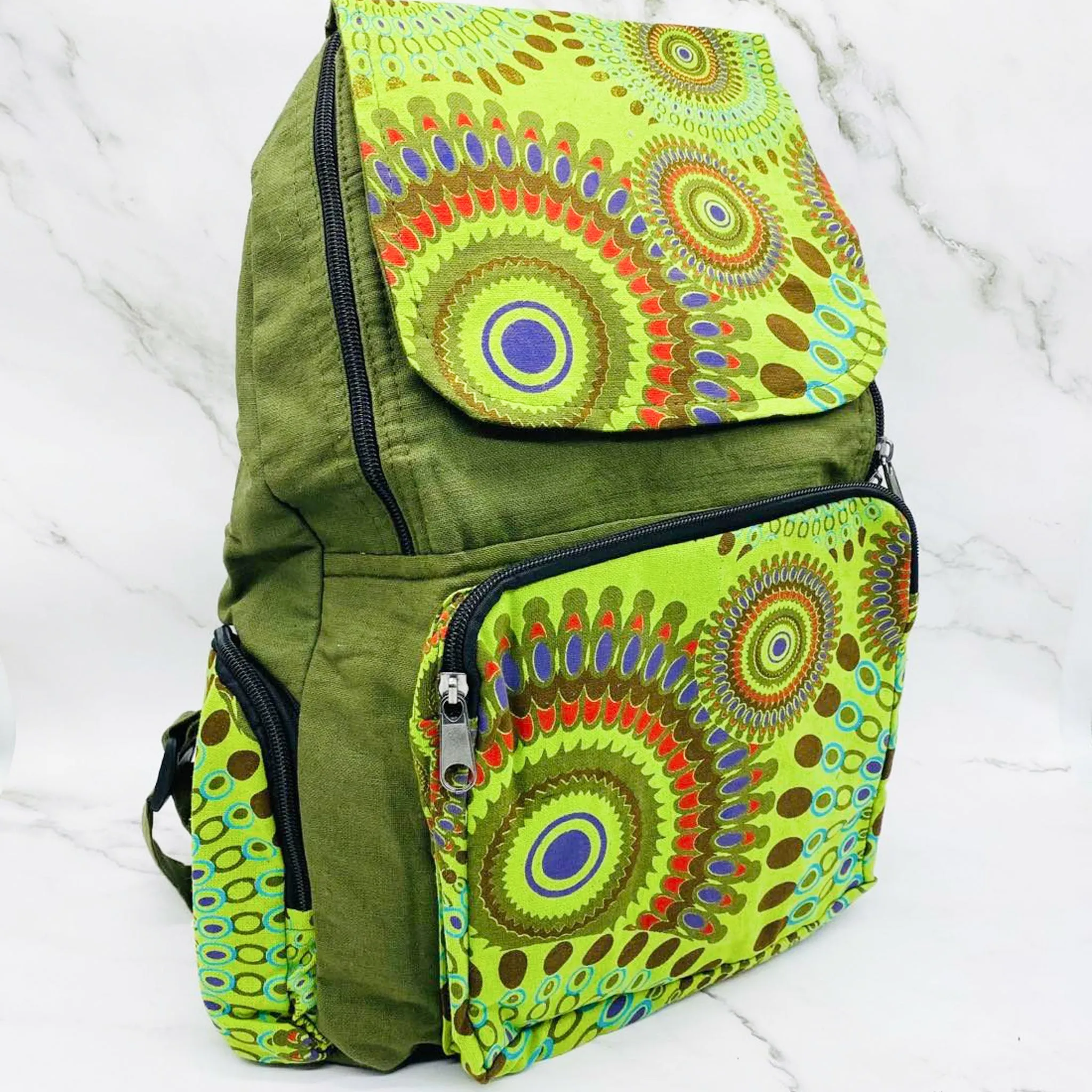 Cotton Back Pack, Handmade Unisex Back Pack, Multi Compartment Bags, Water Bottle Pockets, Travel Back Pack, Water Proof Back Pack