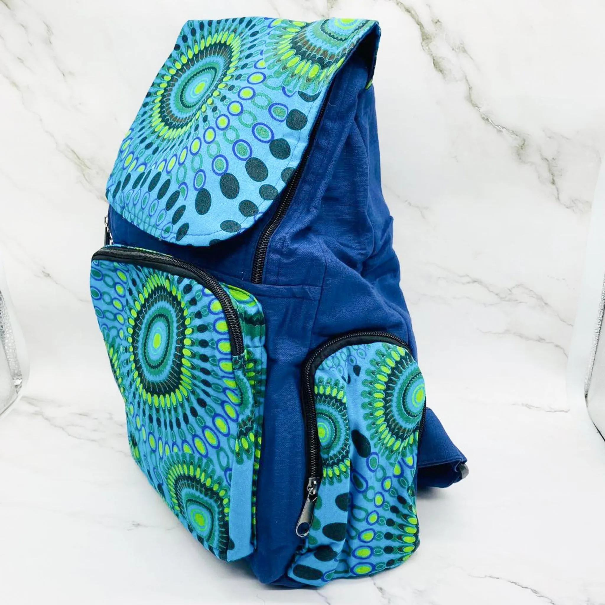 Cotton Back Pack, Handmade Unisex Back Pack, Multi Compartment Bags, Water Bottle Pockets, Travel Back Pack, Water Proof Back Pack