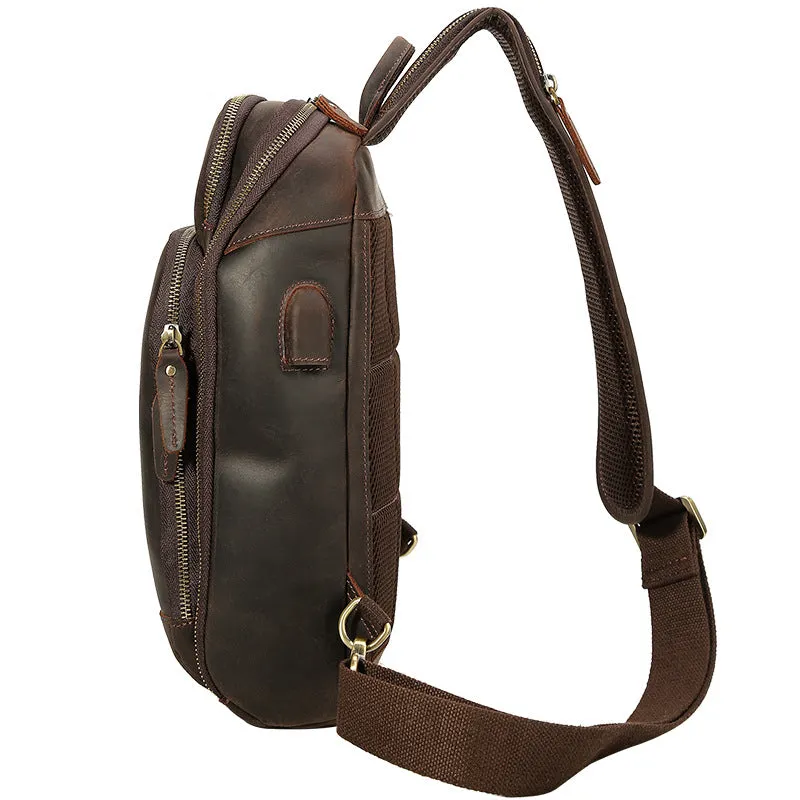 Crazy Horse Leather Chest Pack Men Shoulder Messenger Bag Retro Chest Bag