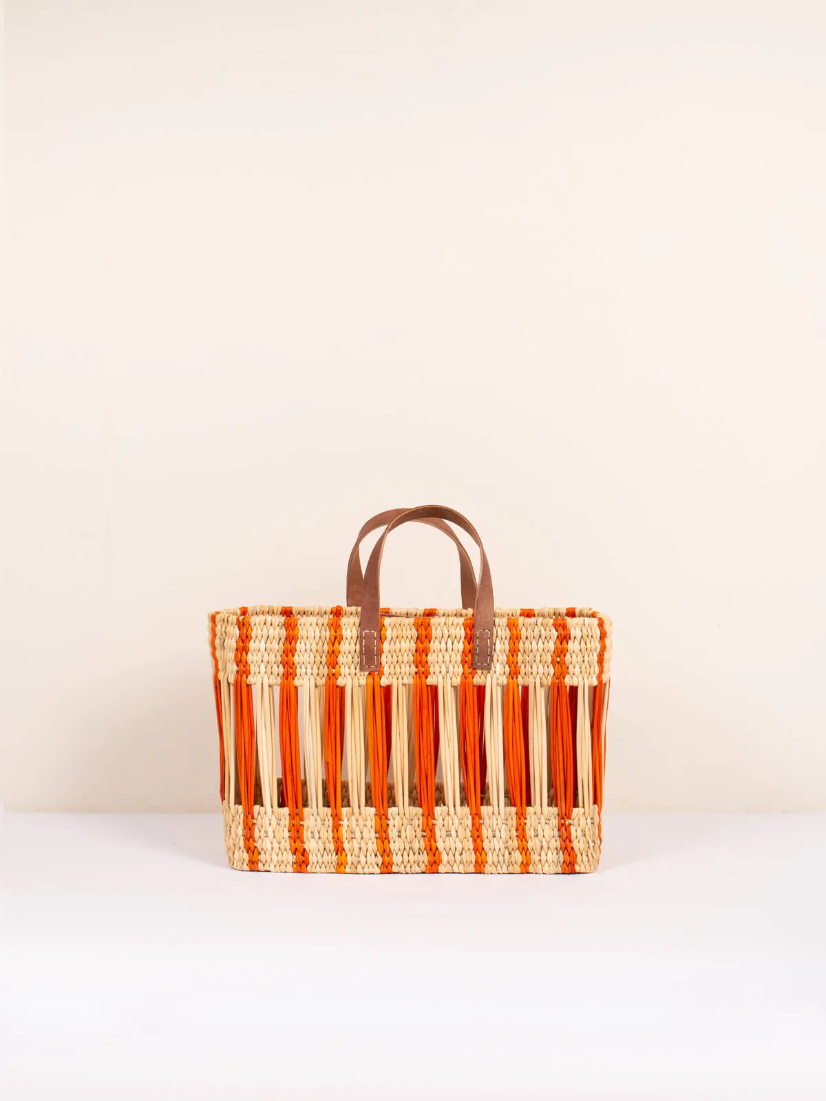 Decorative Reed Basket, Orange Stripe