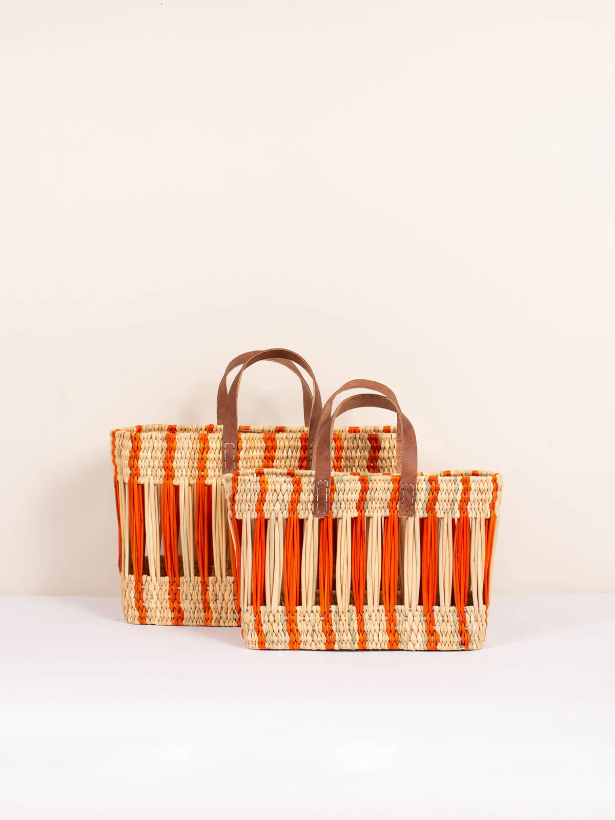 Decorative Reed Basket, Orange Stripe