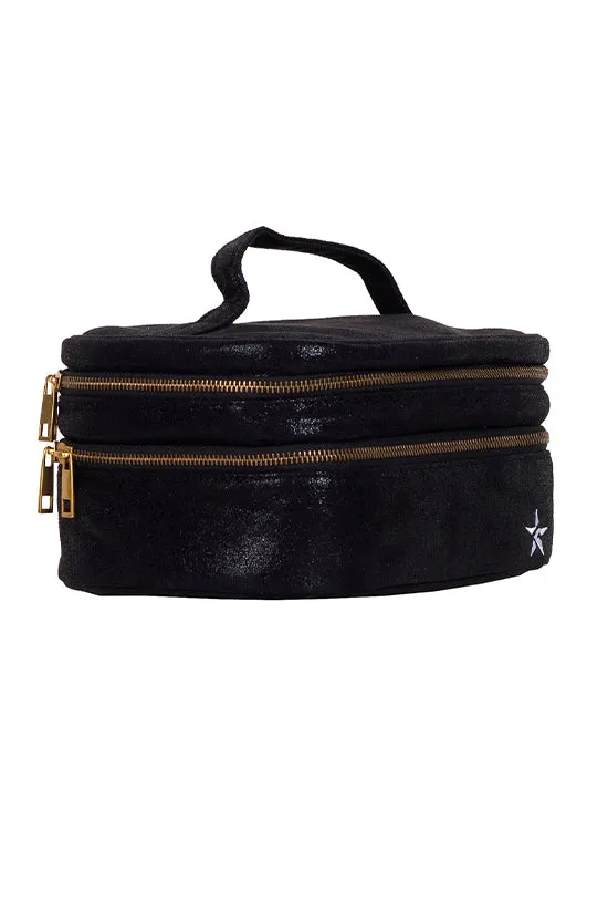 Faux Suede in Black Rebel Glam & Go Travel Case with Black Zipper