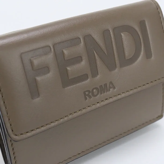 FENDI 8M0395 AAYZ Three wallet Rome Micro Tri-fold wallet leather Gray Women