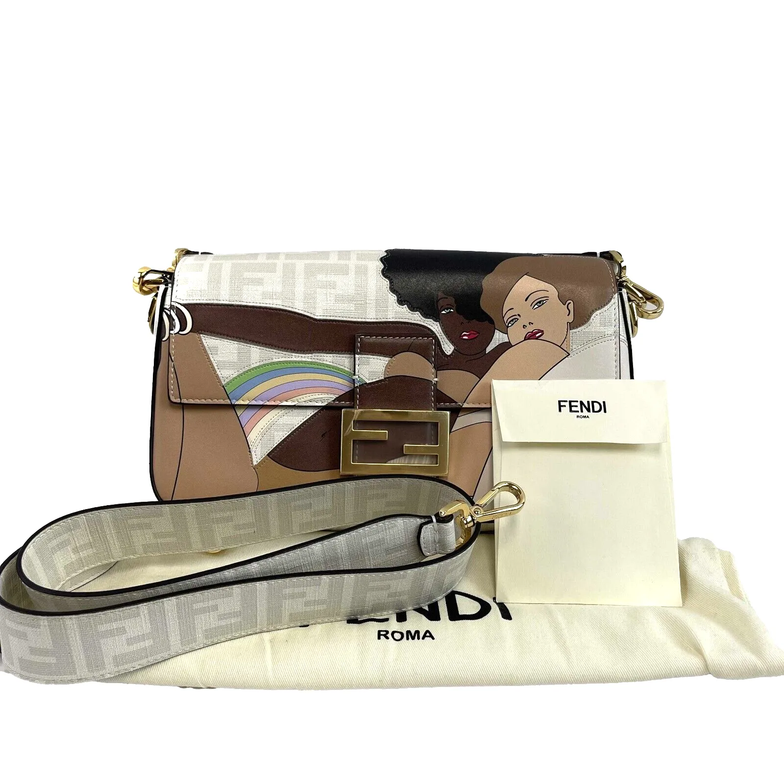 Fendi Baguette White FF Glazed Bikini Girls Bianco Perla New w/o Tags Crossbody