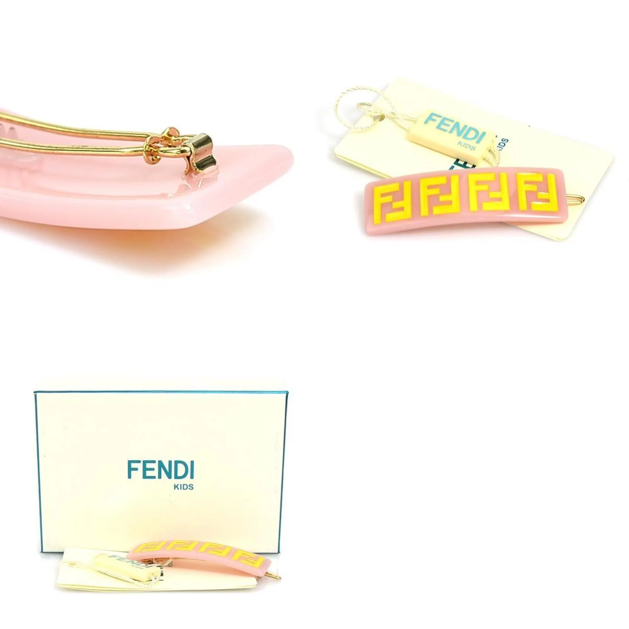 FENDI barrette hairpin plastic pink x yellow kids