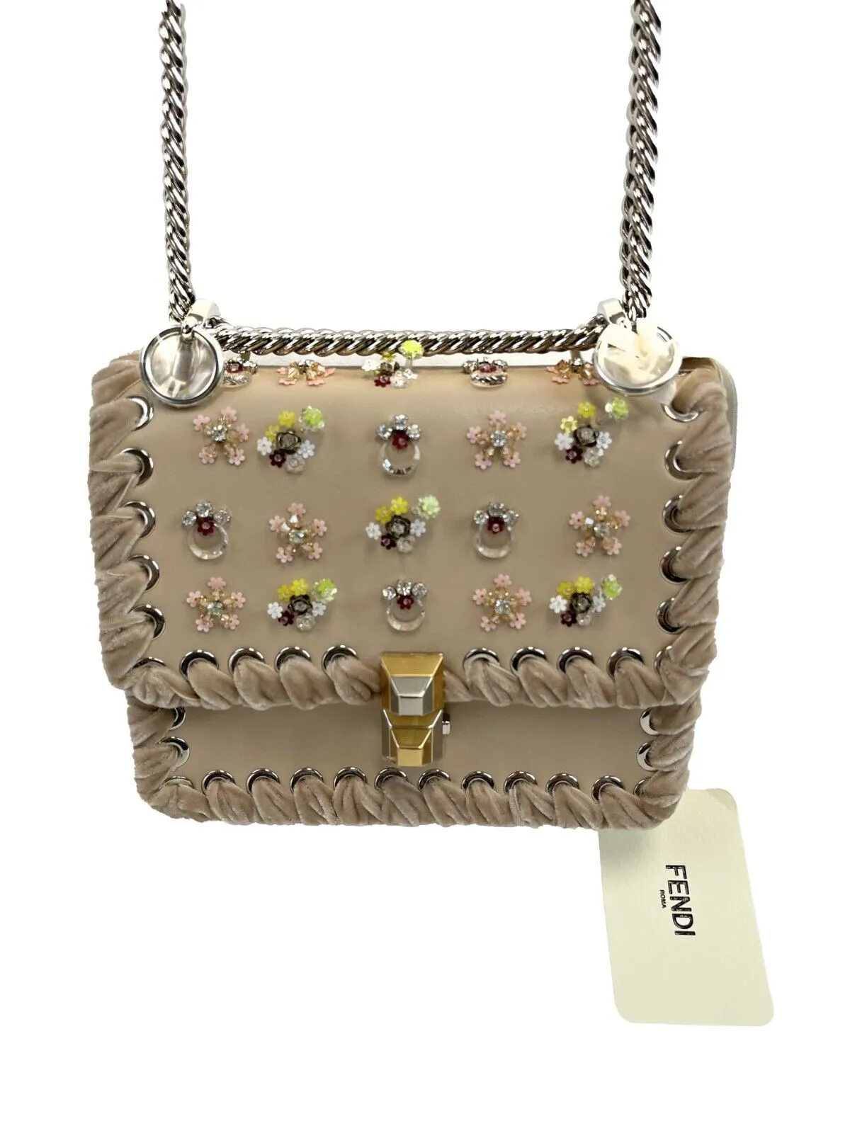 Fendi - NEW Kan I Bag Embellished Whipstitch Leather - Nude Beige Crossbody