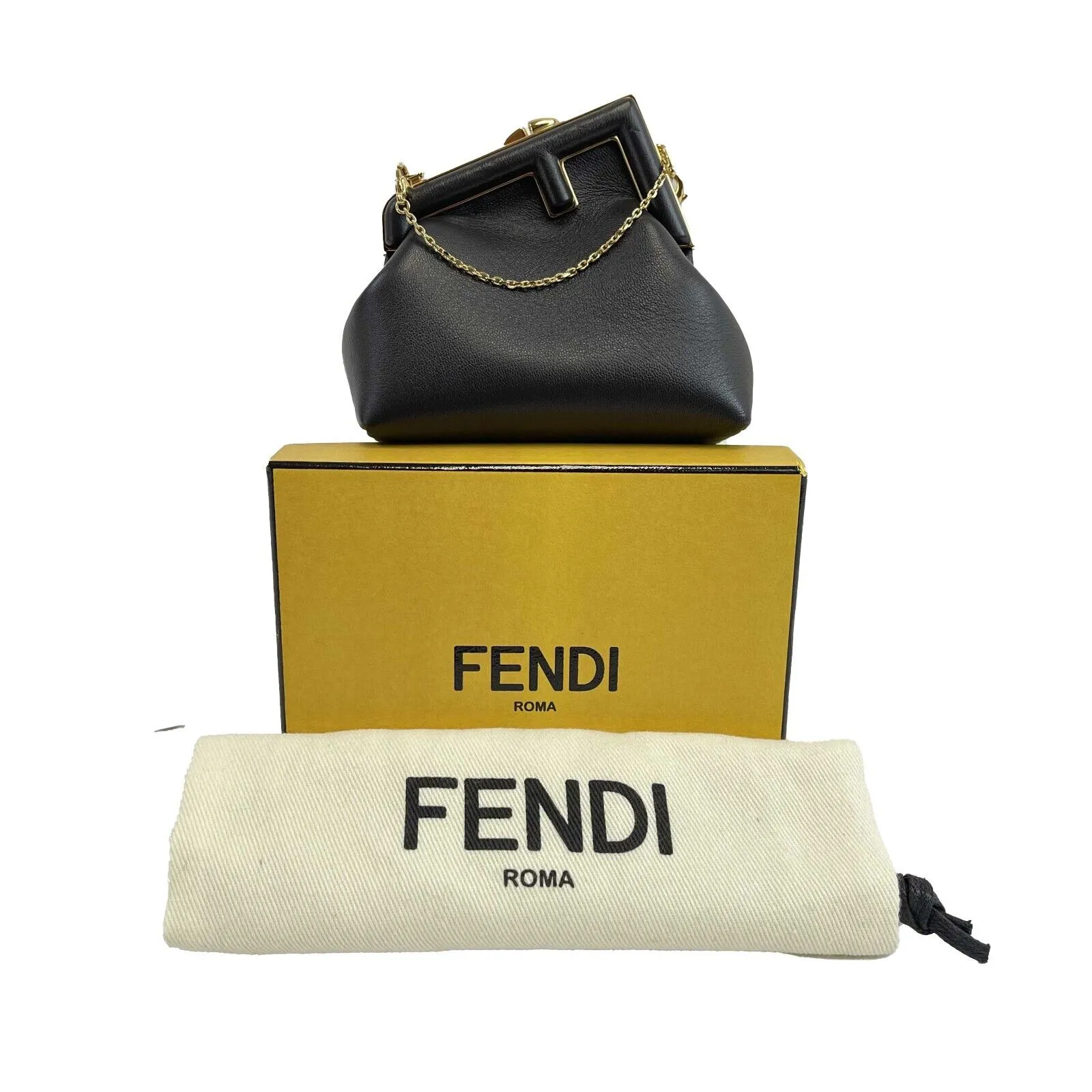 Fendi - NEW Nano Fendi First Charm Black Leather Chain Crossbody