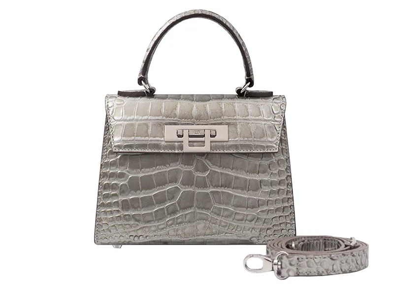 Fonteyn Midi Orinoco 'Croc' Print Calf Leather Handbag - Silver