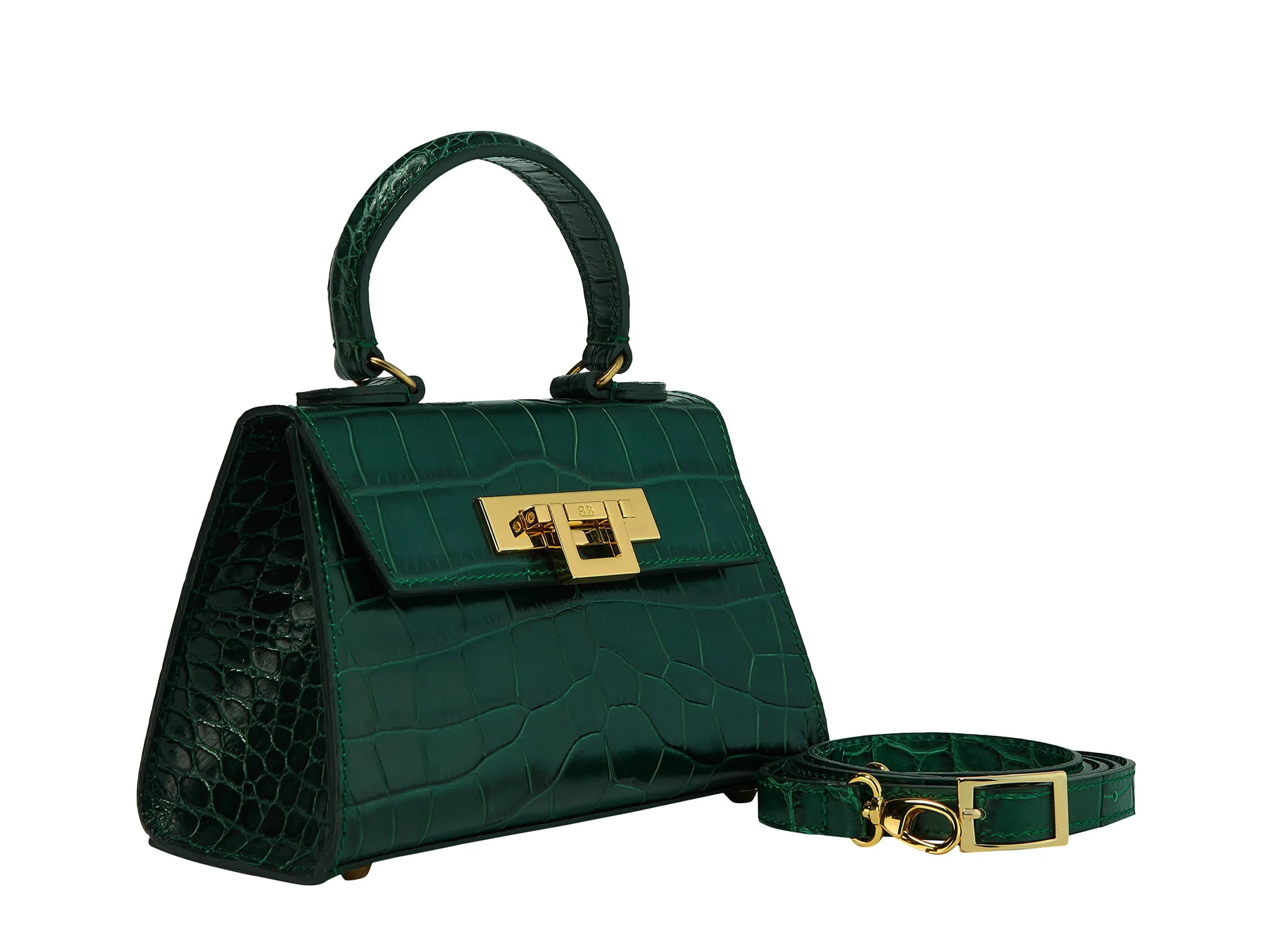 Fonteyn Mignon Orinoco 'Croc' Print Calf Leather Handbag - Dark Green