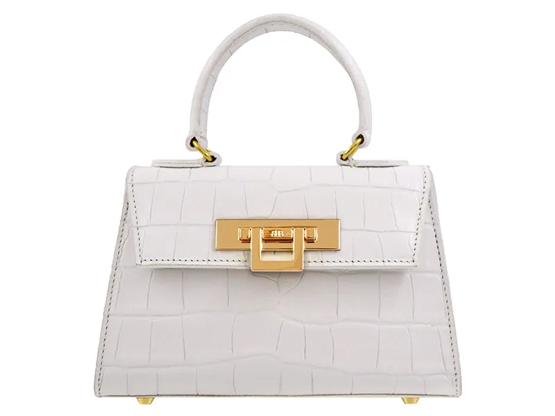 Fonteyn Mignon Orinoco 'Croc' Print Calf Leather Handbag - White