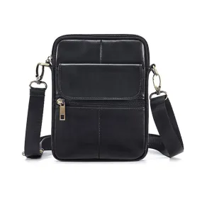 Genuine leather men's crossbody bag oiled wax leather Satchel Crossbody Bag (Black)