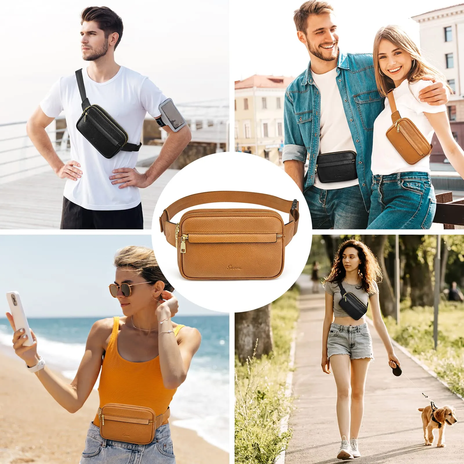 Genuine Leather RFID Blocking Waist Belt Bags