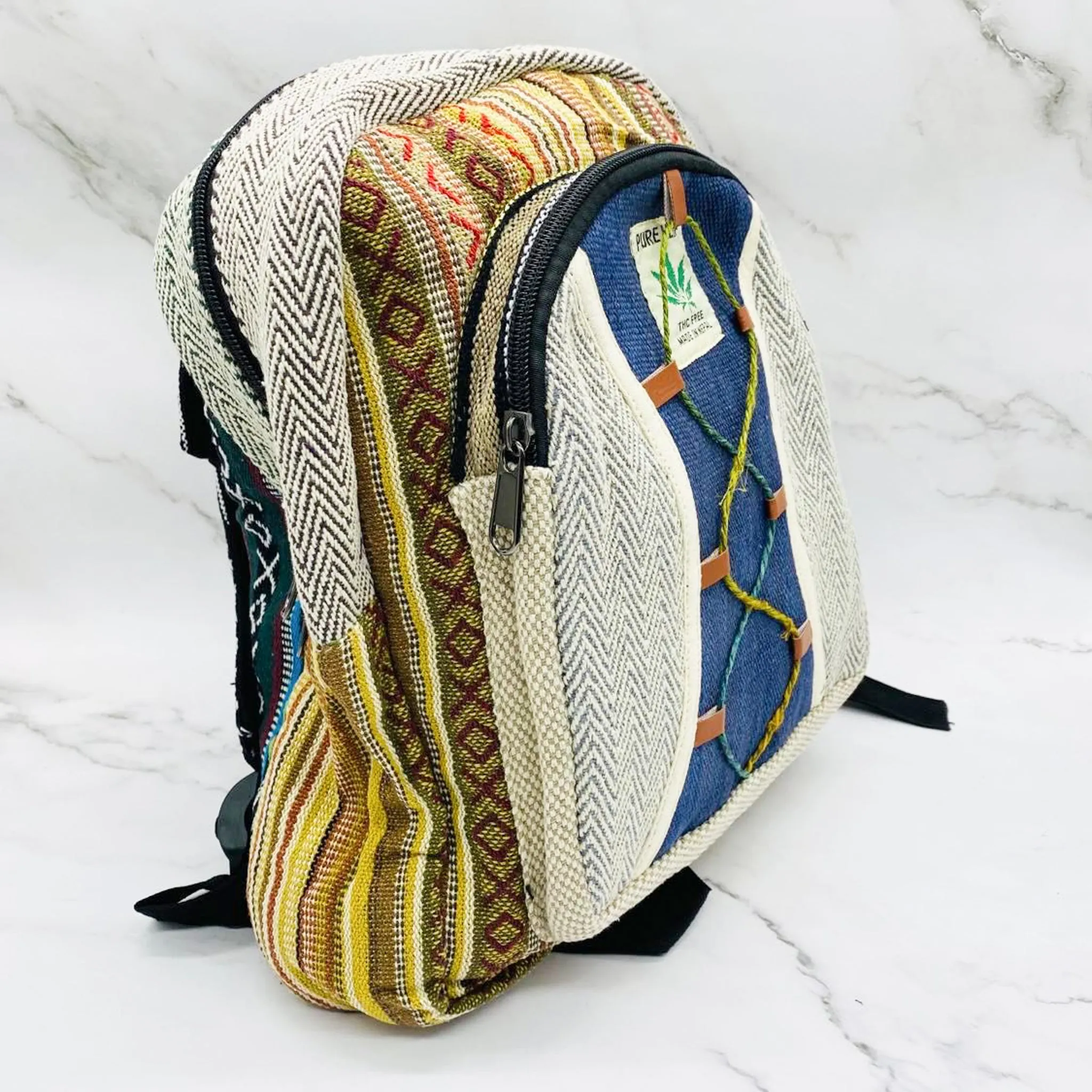 Handmade Eco Friendly  Mini Hemp Back Pack with Embroidery