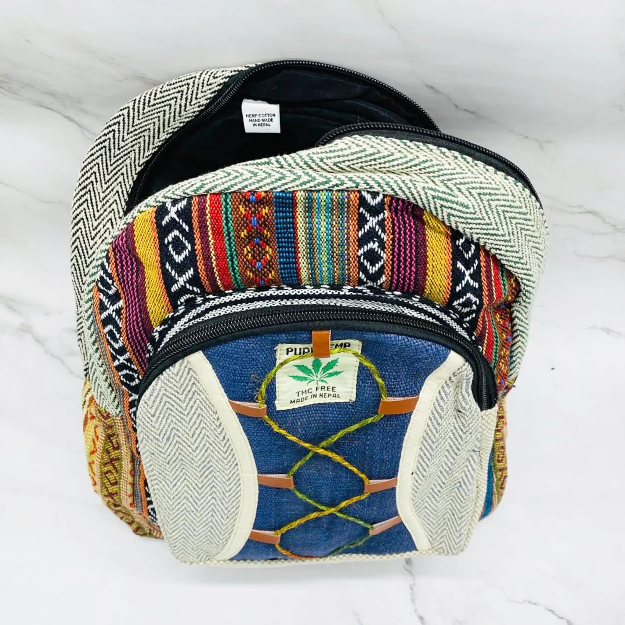 Handmade Eco Friendly  Mini Hemp Back Pack with Embroidery