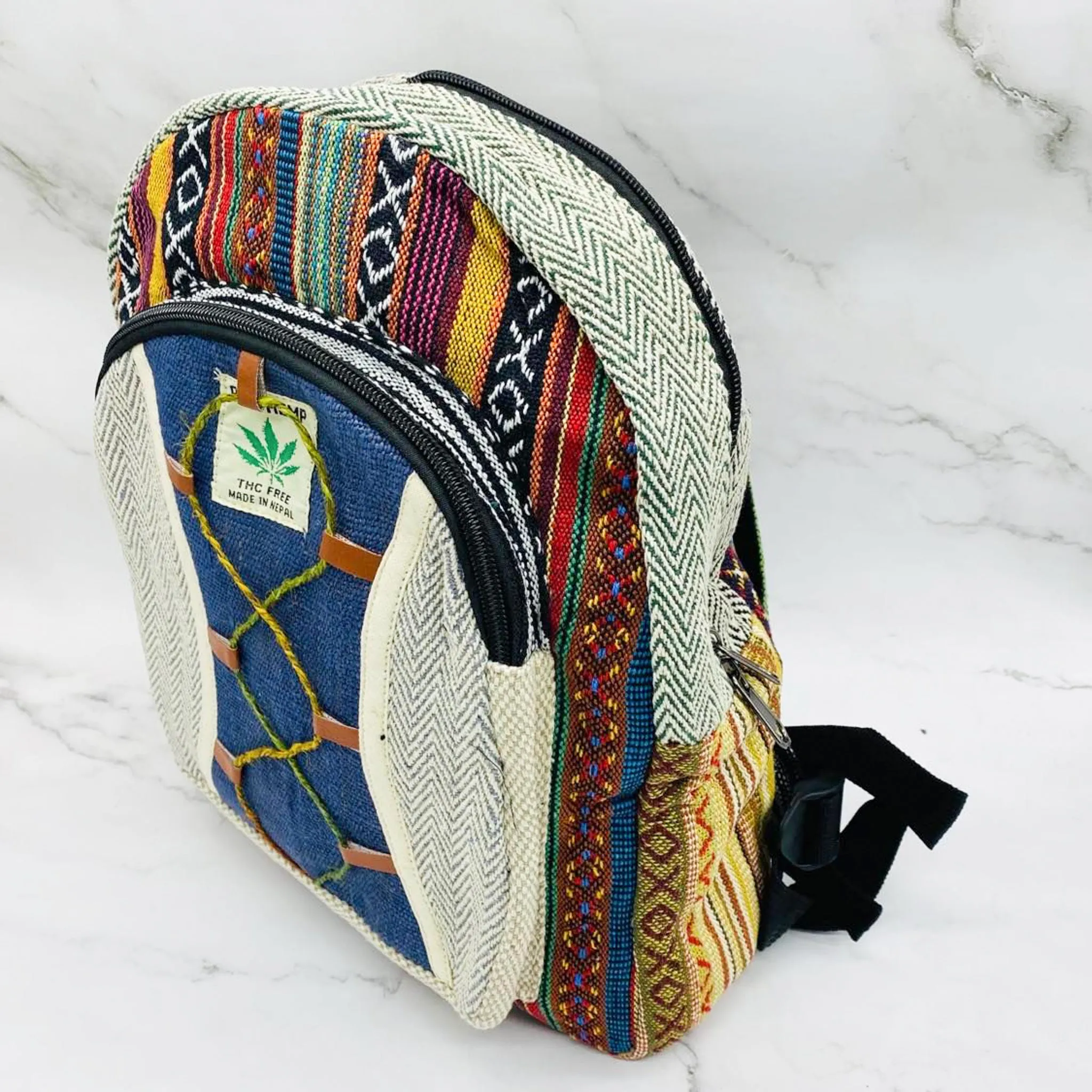 Handmade Eco Friendly  Mini Hemp Back Pack with Embroidery