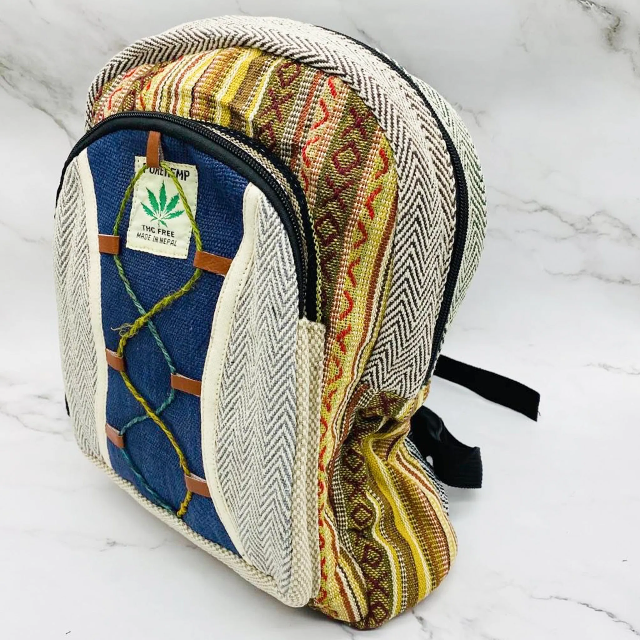 Handmade Eco Friendly  Mini Hemp Back Pack with Embroidery