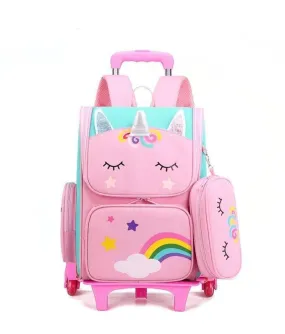 Kids Wheeled Trolley Backpacks Rainbow/Astronaut