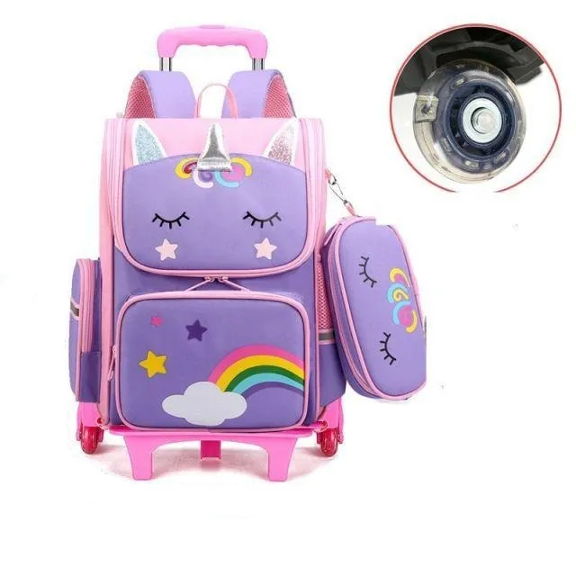 Kids Wheeled Trolley Backpacks Rainbow/Astronaut