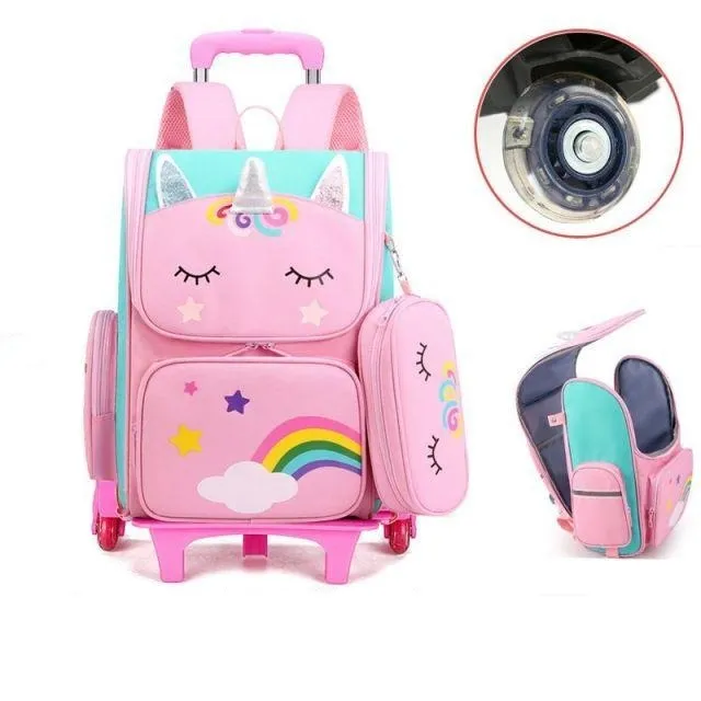 Kids Wheeled Trolley Backpacks Rainbow/Astronaut