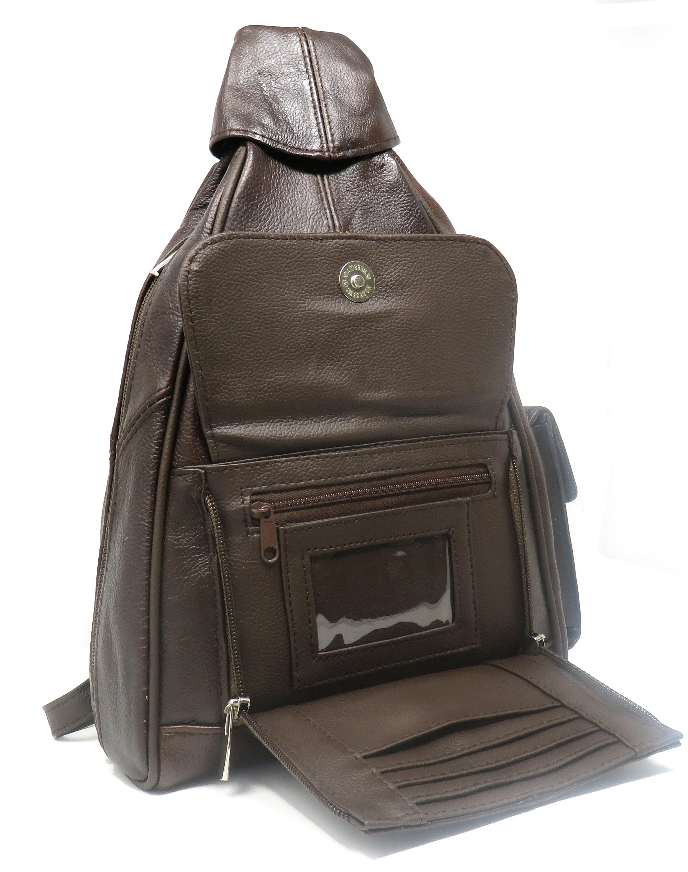 Premium Leather Backpack with Built-in RFID-Blocking Wallet and Adjustable Straps