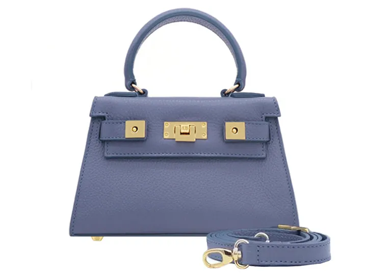 Maya Mignon Caribou Soft Grainy Print Calf Leather Handbag - Bluebell