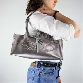 Metallic Lilac Purple Leather Purse with Pegasus Wings